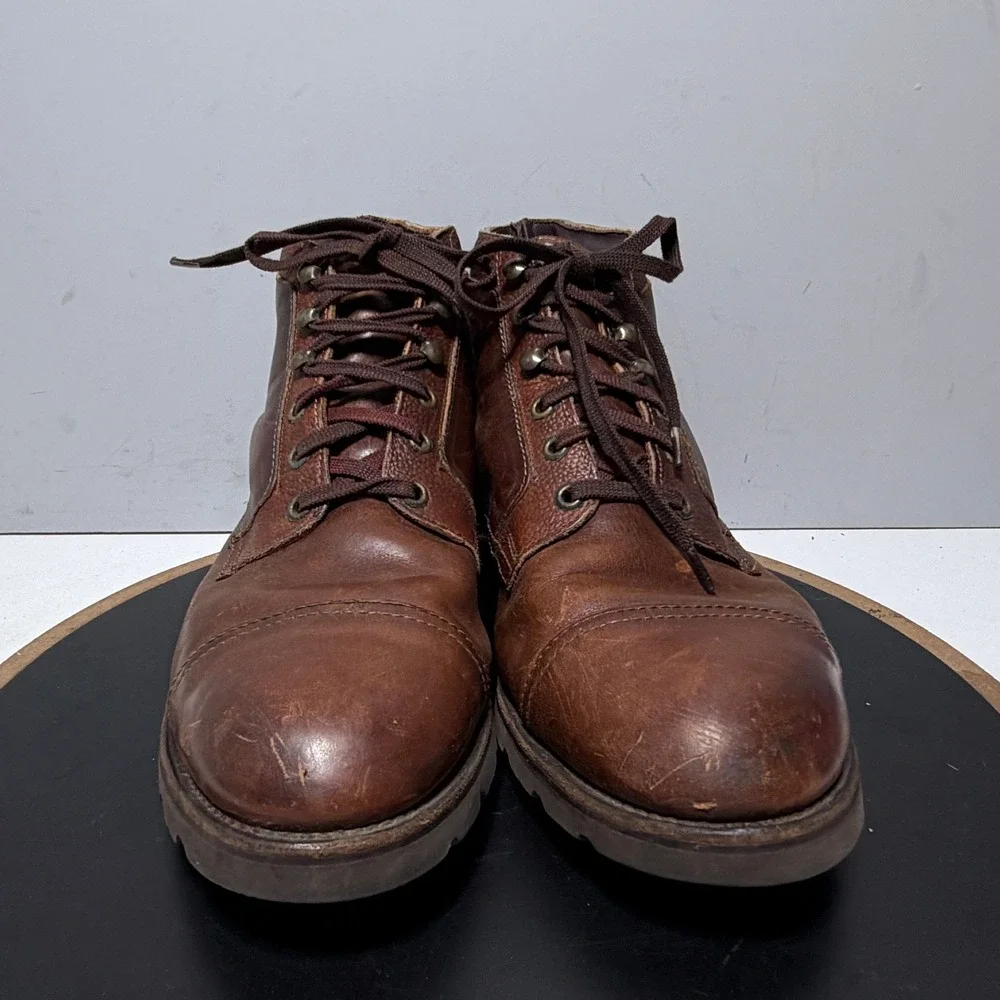 Allen Edmonds Cascade Boots Men 11 D Cap Toe Pebbled Leather Brown Workwear 7083